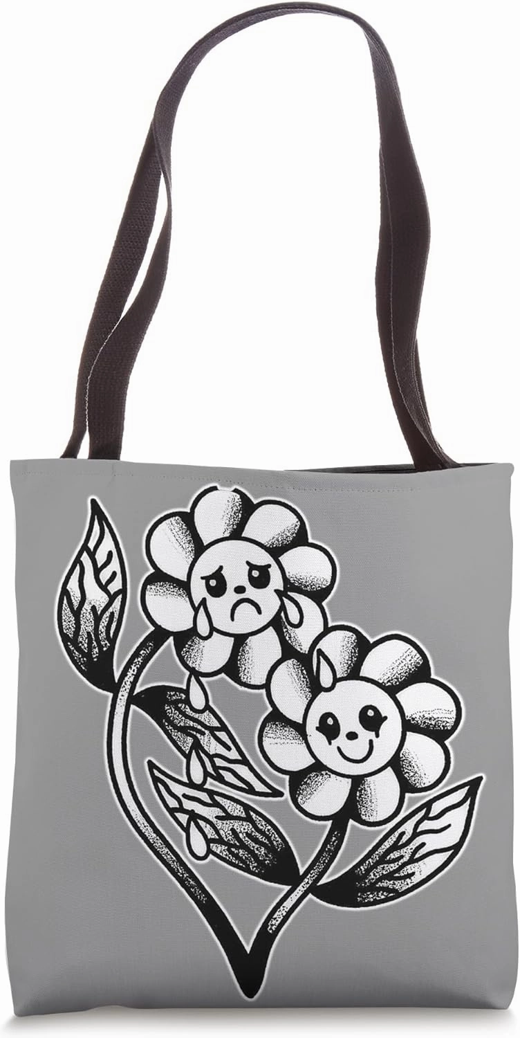 Smile Now Cry Later Flowers Blackwork Tote Bag
