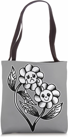Smile Now Cry Later Flowers Blackwork Tote Bag