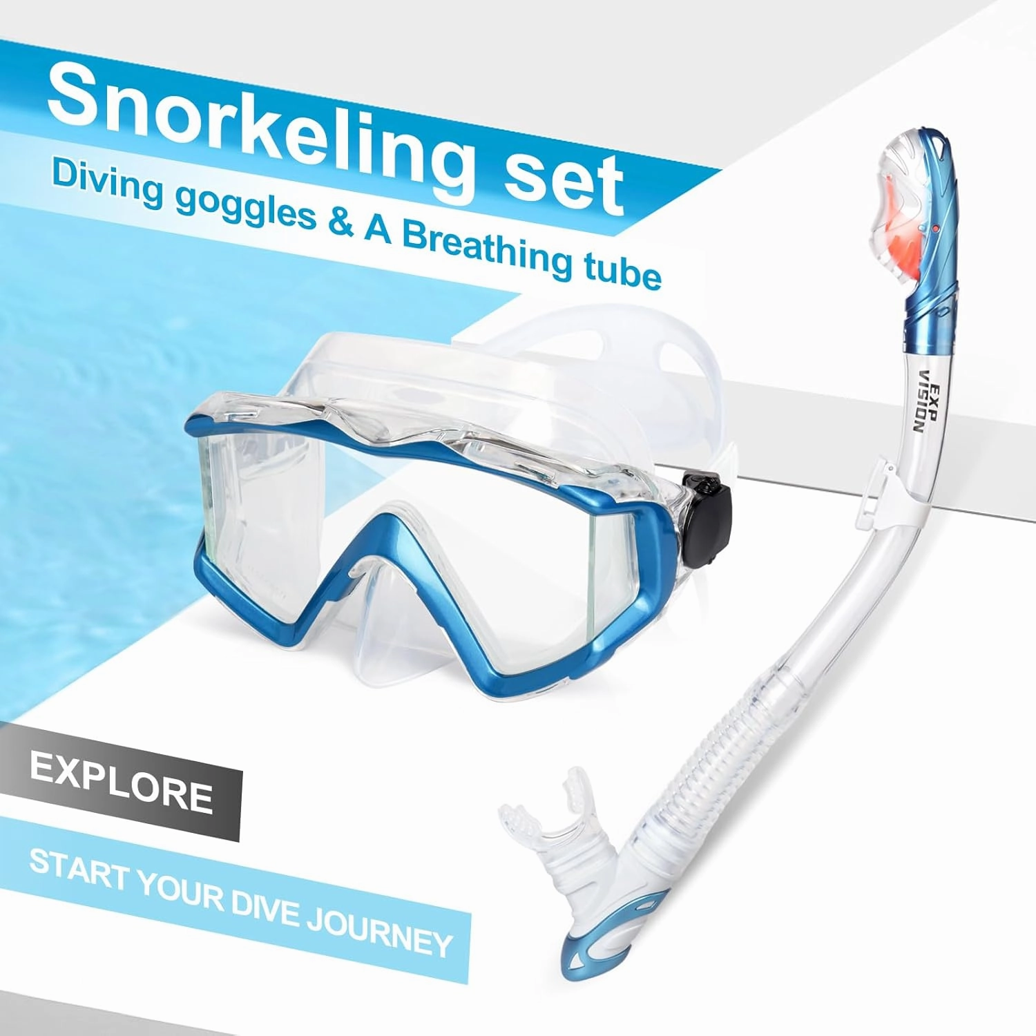 Snorkel Set Pano 3 Window Adult Snorkeling Gear, Professional Snorkel Goggles Anti-Fog Diving Mask, Anti-Leak Swim Goggles and Dry Top Snorkel for Diving, Snorkeling, Swimming