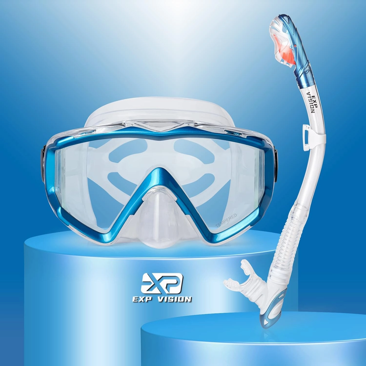 Snorkel Set Pano 3 Window Adult Snorkeling Gear, Professional Snorkel Goggles Anti-Fog Diving Mask, Anti-Leak Swim Goggles and Dry Top Snorkel for Diving, Snorkeling, Swimming