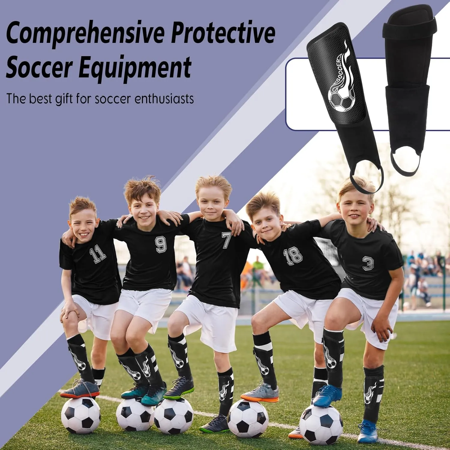 Soccer Shin Guards for Kids Youth 4-8, 8-14, Lightweight Adjustable Strap Soccer Shin Pads with Ankle Protection Protective Football Equipment for Boys Girls Teens