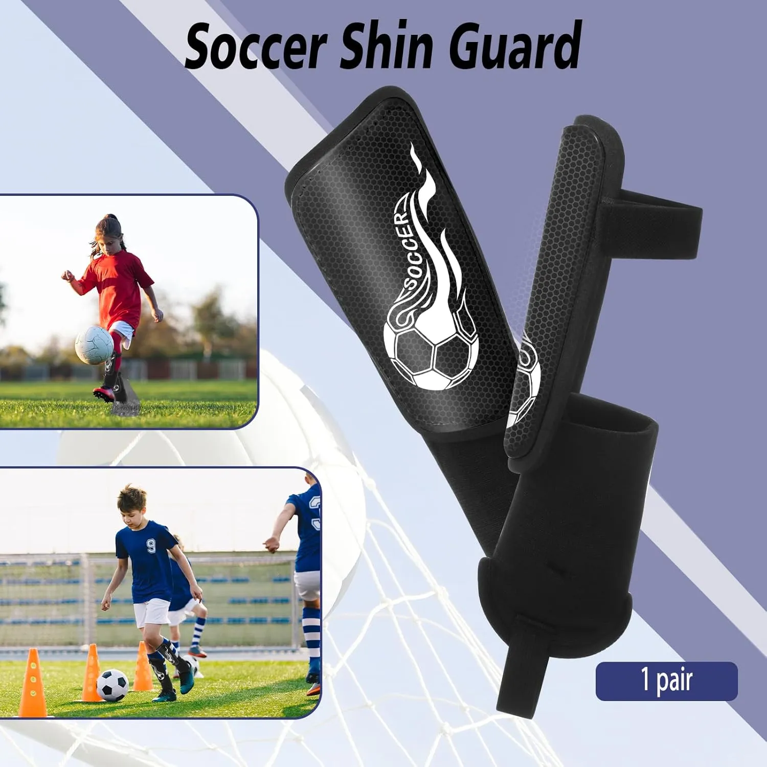 Soccer Shin Guards for Kids Youth 4-8, 8-14, Lightweight Adjustable Strap Soccer Shin Pads with Ankle Protection Protective Football Equipment for Boys Girls Teens