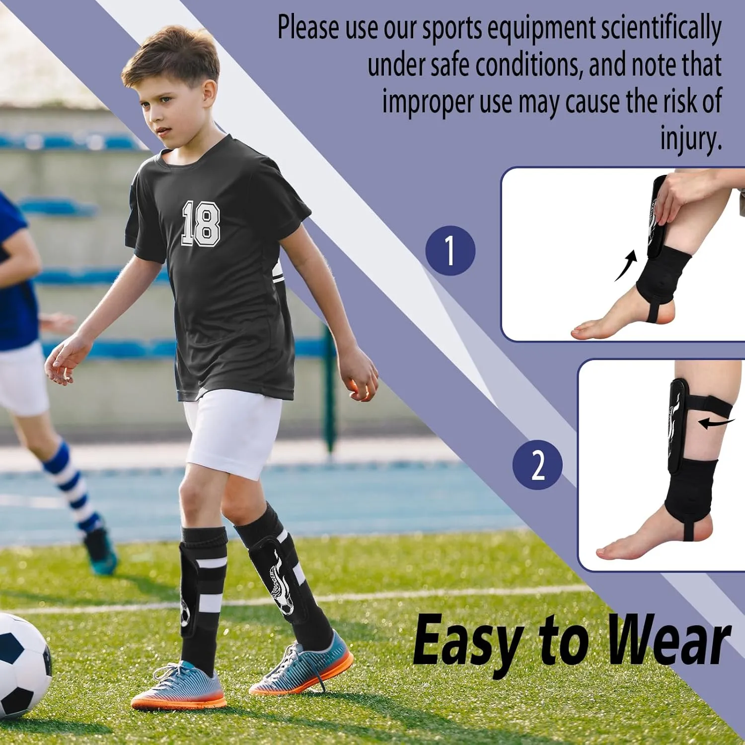 Soccer Shin Guards for Kids Youth 4-8, 8-14, Lightweight Adjustable Strap Soccer Shin Pads with Ankle Protection Protective Football Equipment for Boys Girls Teens