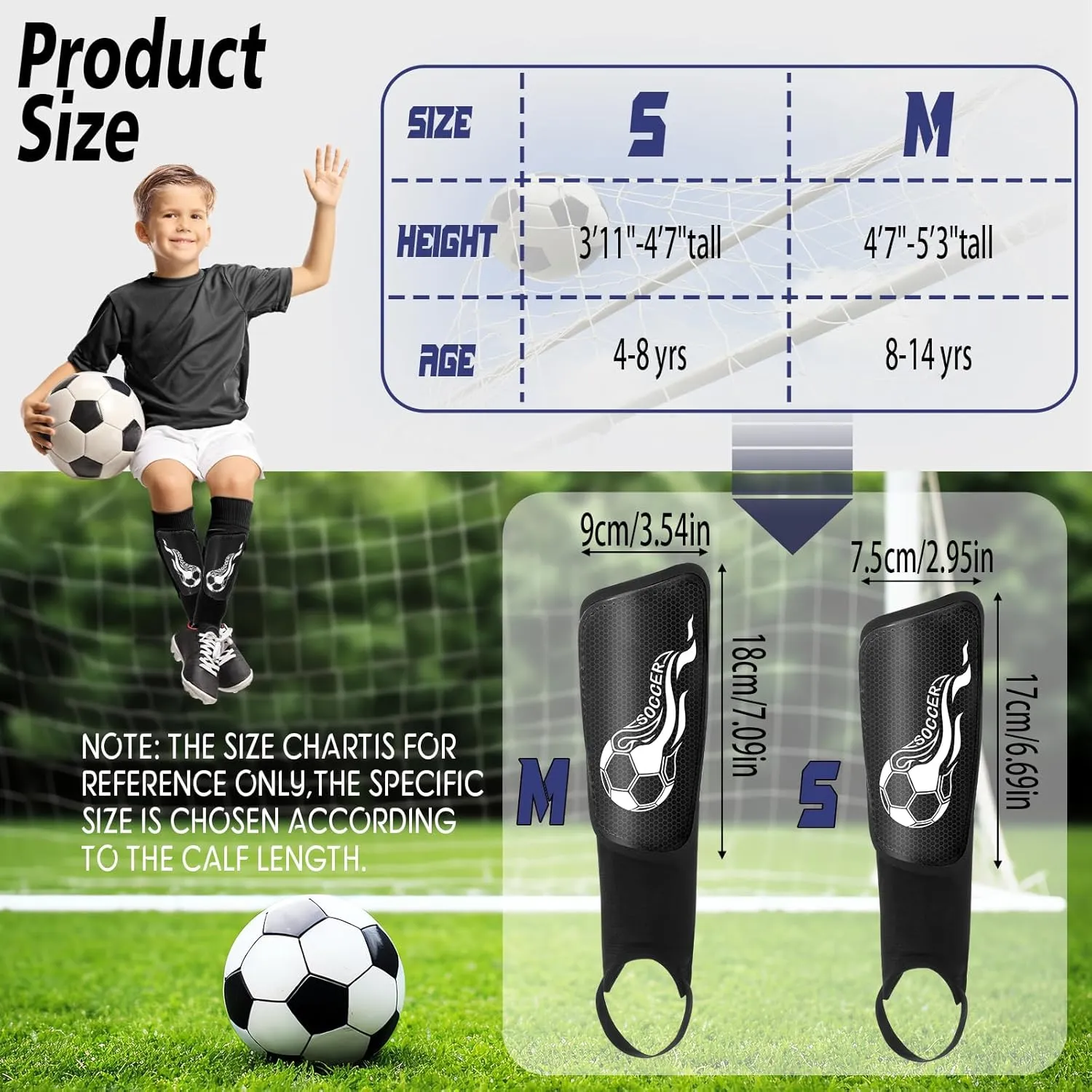 Soccer Shin Guards for Kids Youth 4-8, 8-14, Lightweight Adjustable Strap Soccer Shin Pads with Ankle Protection Protective Football Equipment for Boys Girls Teens