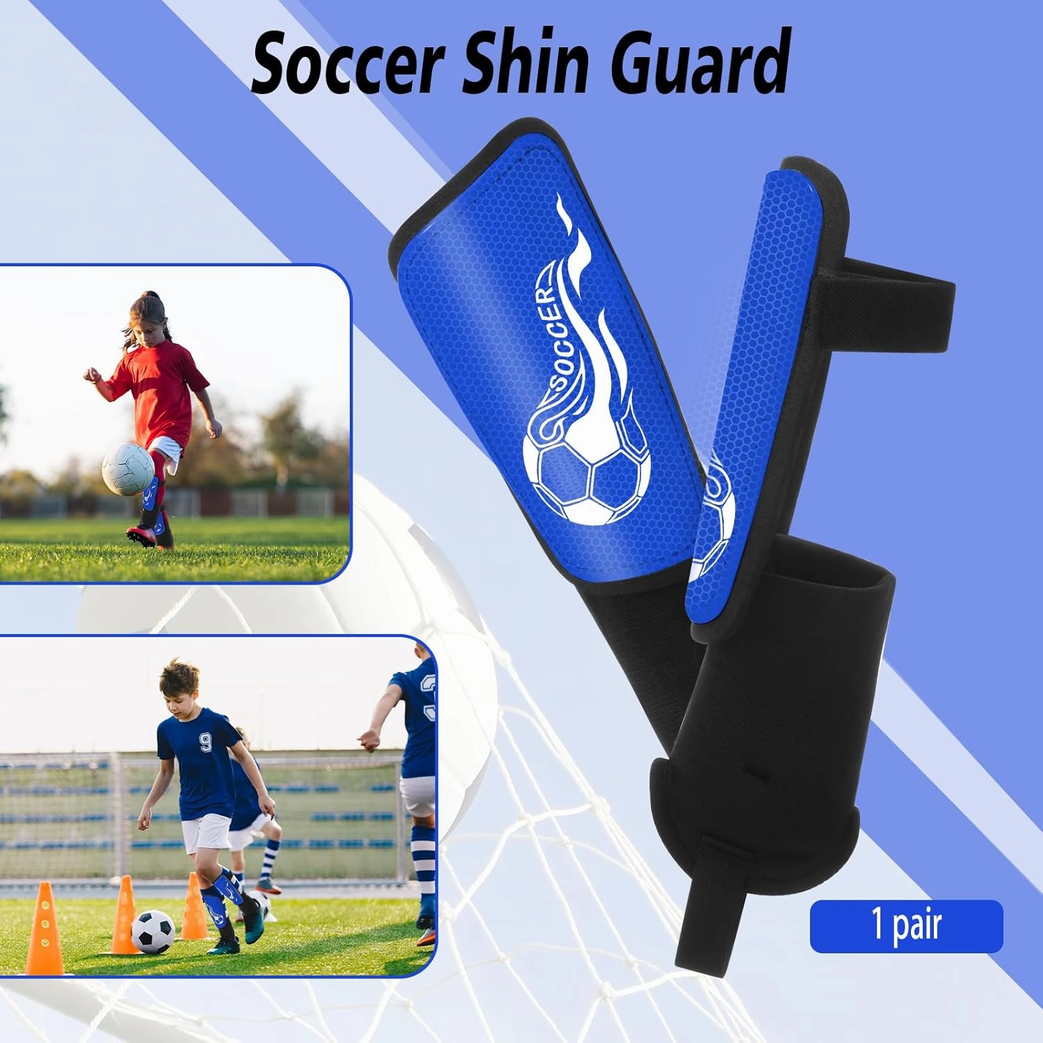 Soccer Shin Guards for Kids Youth 4-8, 8-14, Lightweight Adjustable Strap Soccer Shin Pads with Ankle Protection Protective Football Equipment for Boys Girls Teens