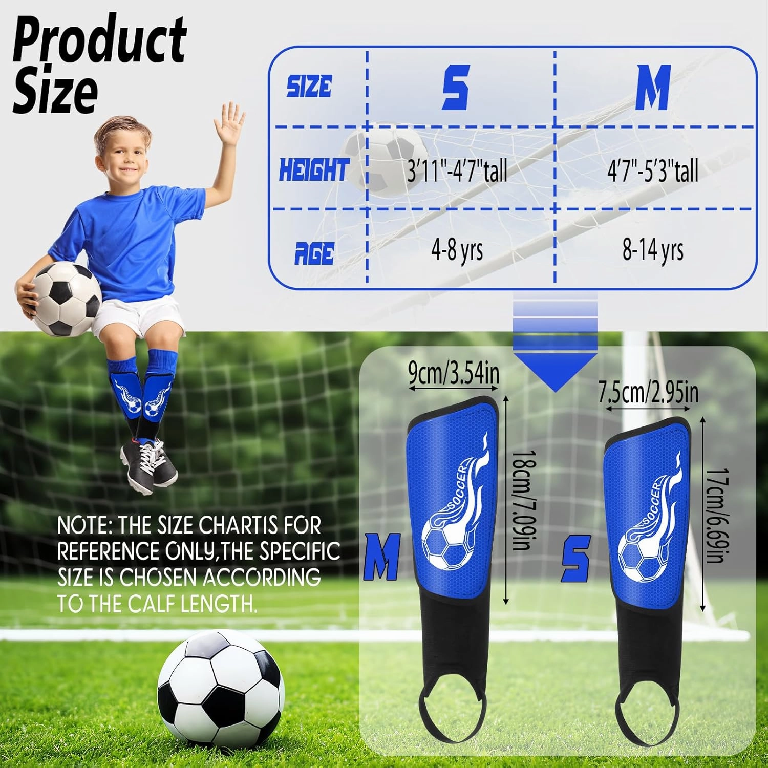 Soccer Shin Guards for Kids Youth 4-8, 8-14, Lightweight Adjustable Strap Soccer Shin Pads with Ankle Protection Protective Football Equipment for Boys Girls Teens