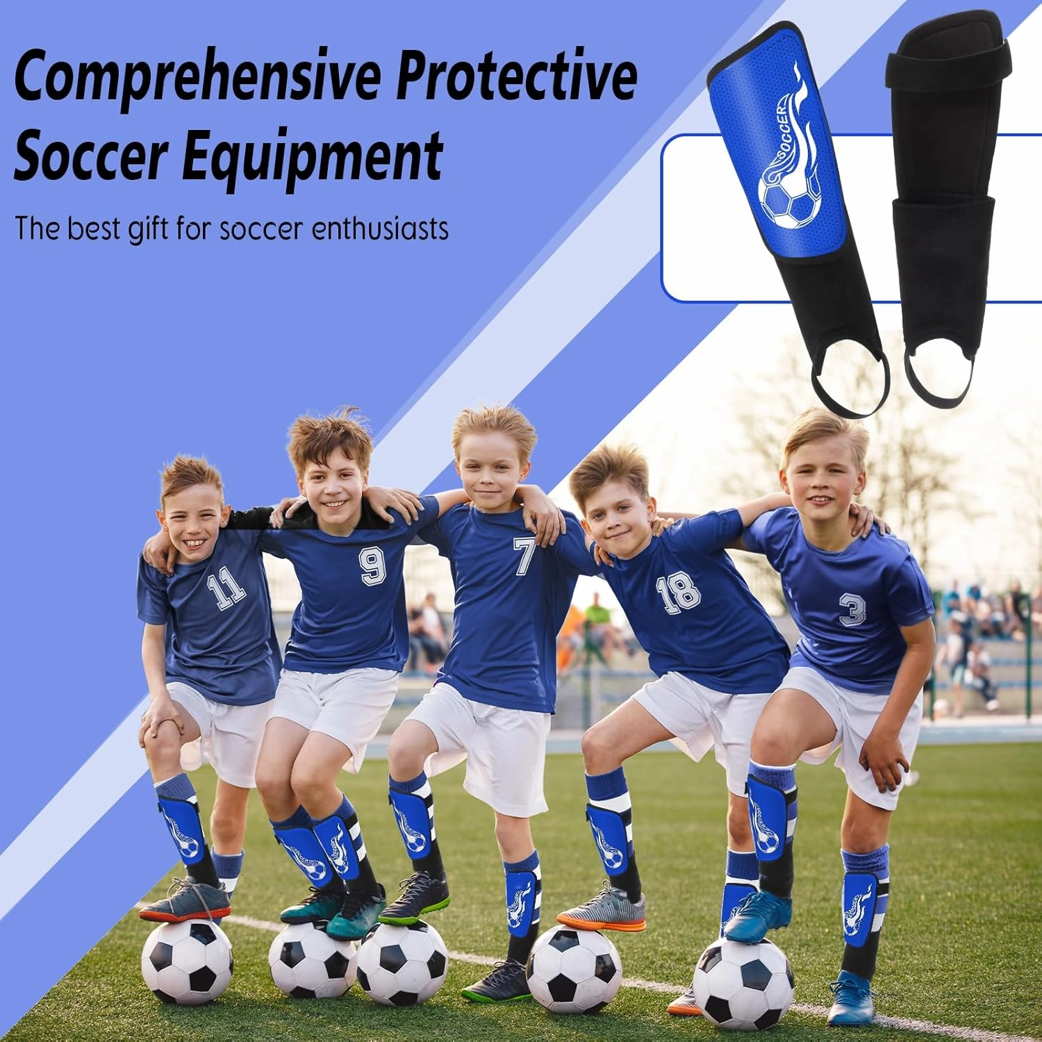 Soccer Shin Guards for Kids Youth 4-8, 8-14, Lightweight Adjustable Strap Soccer Shin Pads with Ankle Protection Protective Football Equipment for Boys Girls Teens
