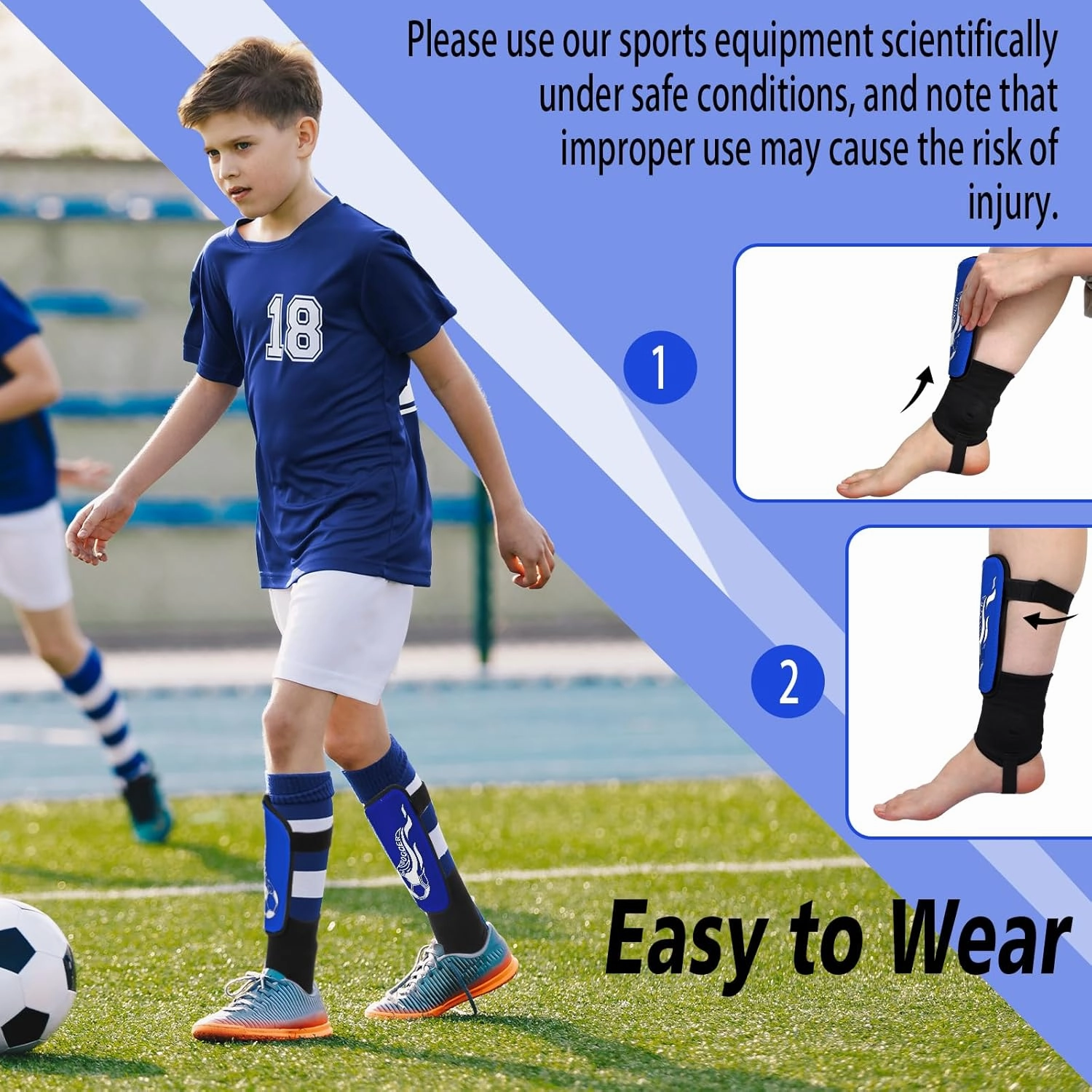 Soccer Shin Guards for Kids Youth 4-8, 8-14, Lightweight Adjustable Strap Soccer Shin Pads with Ankle Protection Protective Football Equipment for Boys Girls Teens
