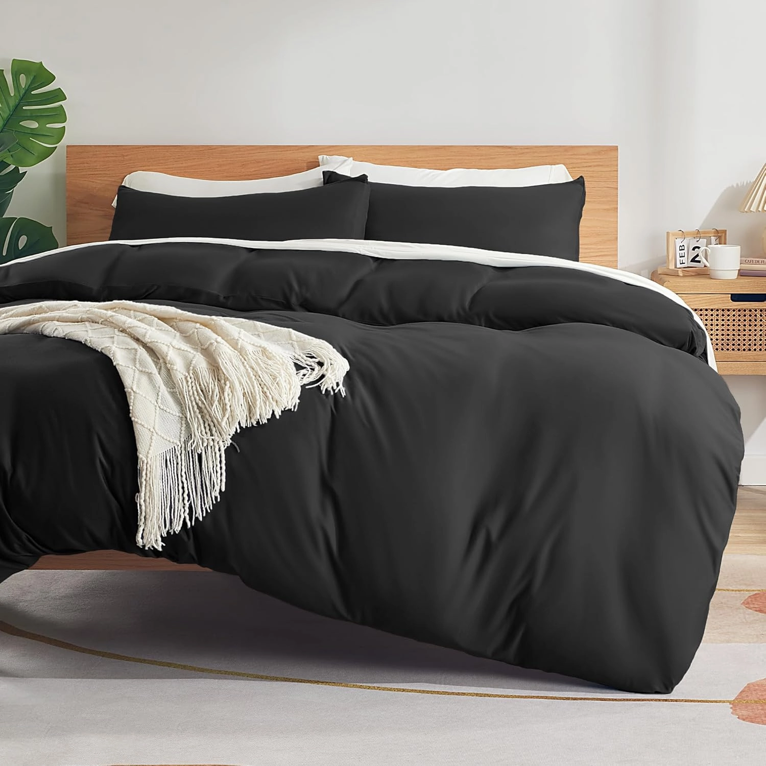 Sonive Twin/Twin XL Duvet Cover Set, Jersey Knit 3 Pieces Bedding Comforter Sets 1 Duvet Cover with 2 Pillow Shams, Breathable Comforter Cover wiht 8 Corner Ties, Super Soft Duvet Cover Black