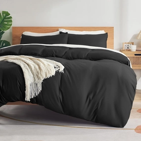 Sonive Twin/Twin XL Duvet Cover Set, Jersey Knit 3 Pieces Bedding Comforter Sets 1 Duvet Cover with 2 Pillow Shams, Breathable Comforter Cover wiht 8 Corner Ties, Super Soft Duvet Cover Black