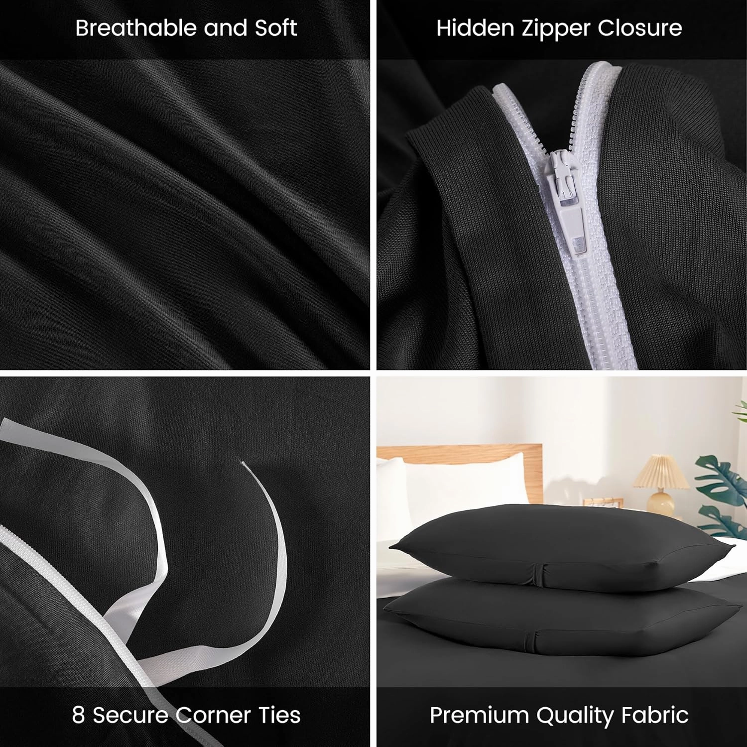 Sonive Twin/Twin XL Duvet Cover Set, Jersey Knit 3 Pieces Bedding Comforter Sets 1 Duvet Cover with 2 Pillow Shams, Breathable Comforter Cover wiht 8 Corner Ties, Super Soft Duvet Cover Black