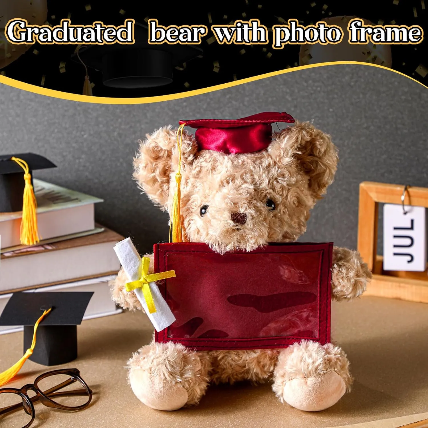 Sotiff 10'' 2025 Graduation Plush Bear with Picture Frame for 4 x 6'' Photo Graduation Gifts Stuffed Bear for Kids Granddaughter Son Girls Boys Preschool Kindergarten Students(Brown, Maroon)