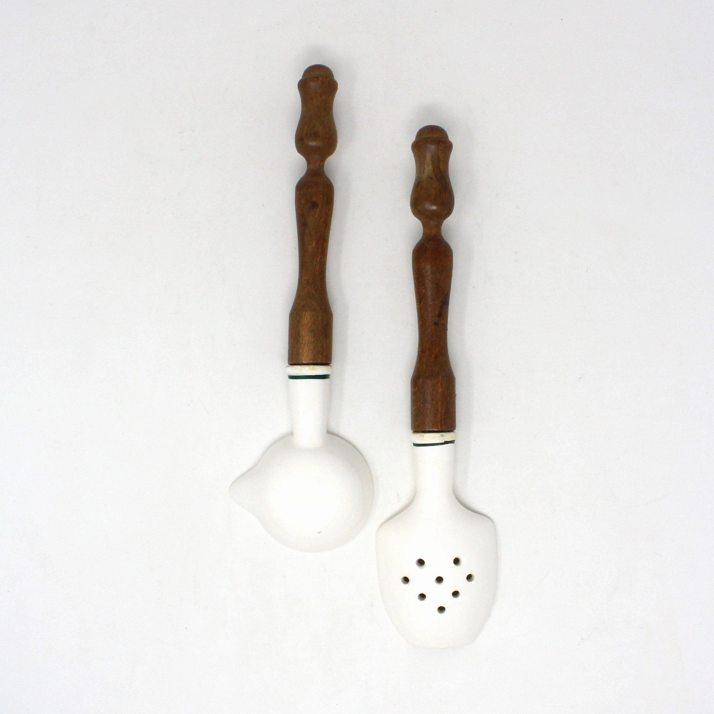 Spoon & Ladle / Separator Set, Kitchen Utensil Set Painted Rooster, Ceramic with Wood Handle, Vintage
