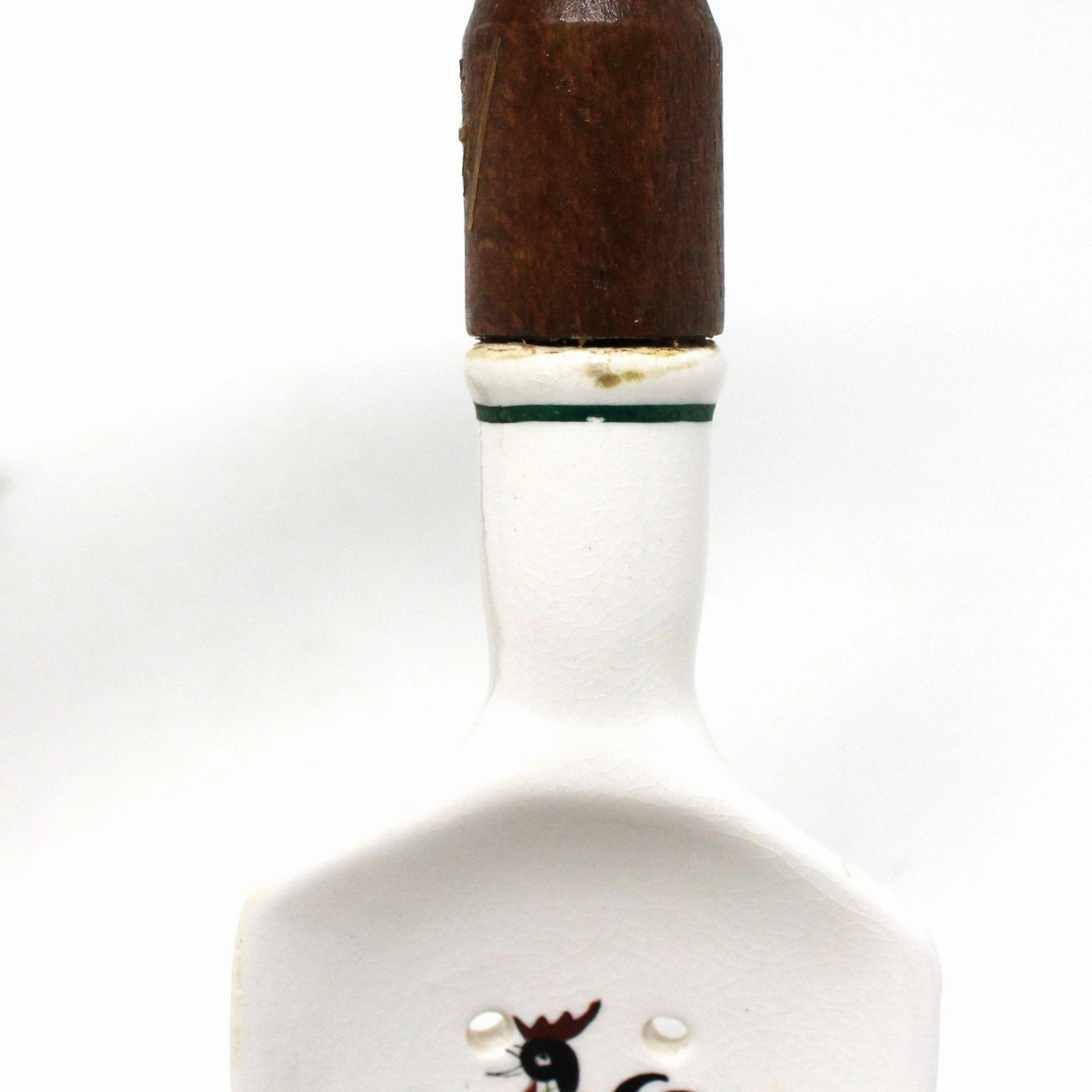 Spoon & Ladle / Separator Set, Kitchen Utensil Set Painted Rooster, Ceramic with Wood Handle, Vintage