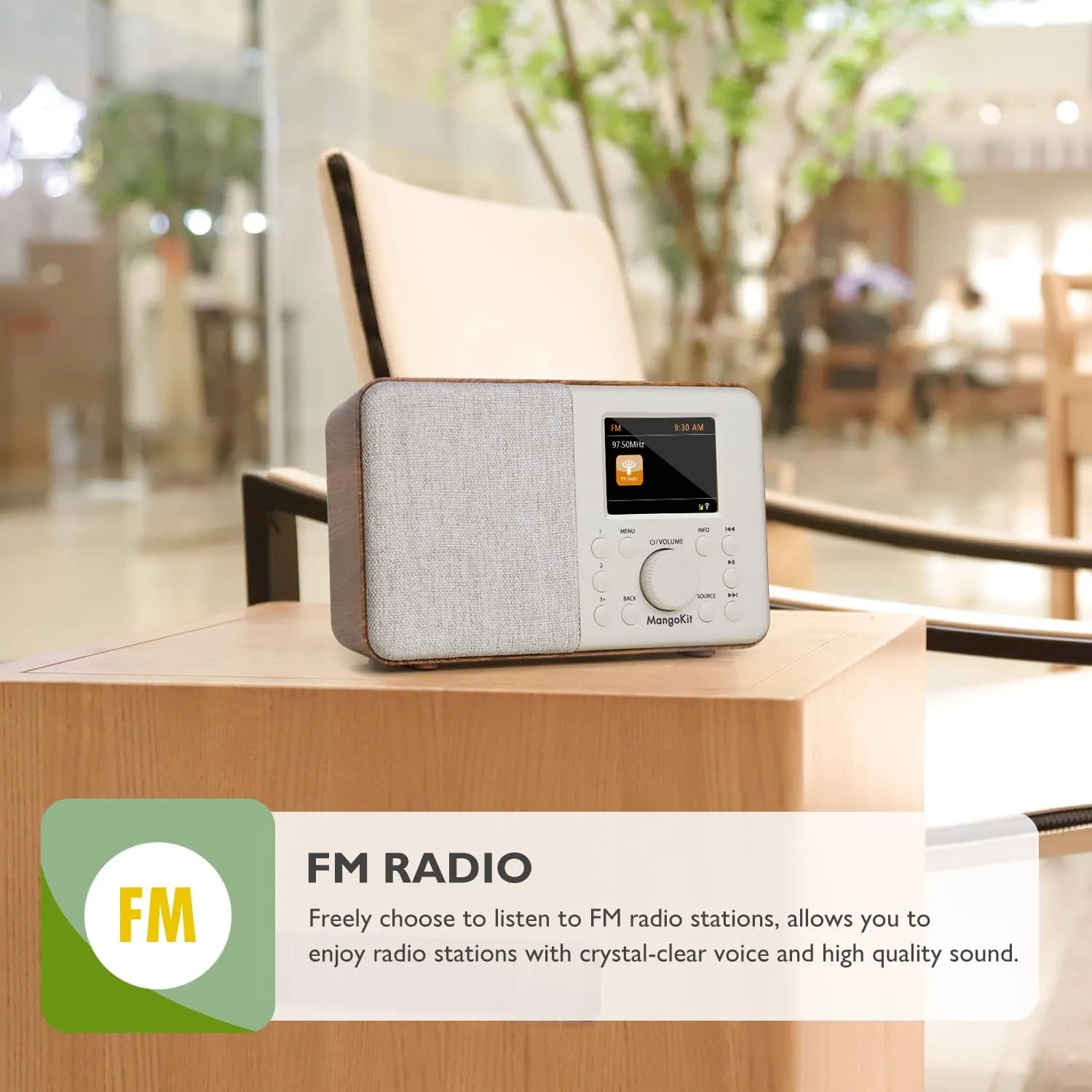 SR10 Smart WiFi Internet Radio,Podcast Player, Bluetooth Speaker, Portable FM Radio, Mains and Battery Powered Radio, Color Display,Dual Alarms, Presets,App Control-Walnut