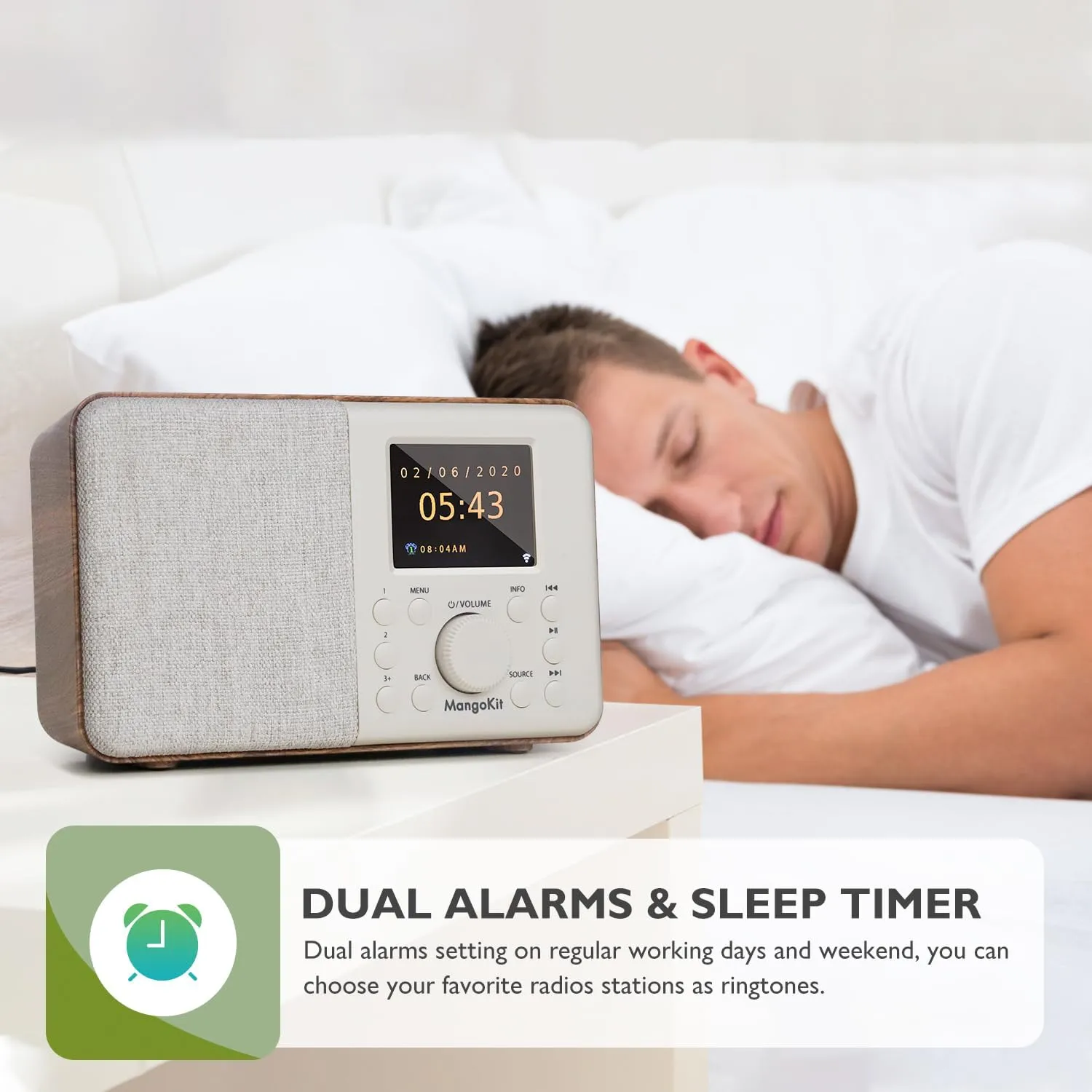SR10 Smart WiFi Internet Radio,Podcast Player, Bluetooth Speaker, Portable FM Radio, Mains and Battery Powered Radio, Color Display,Dual Alarms, Presets,App Control-Walnut