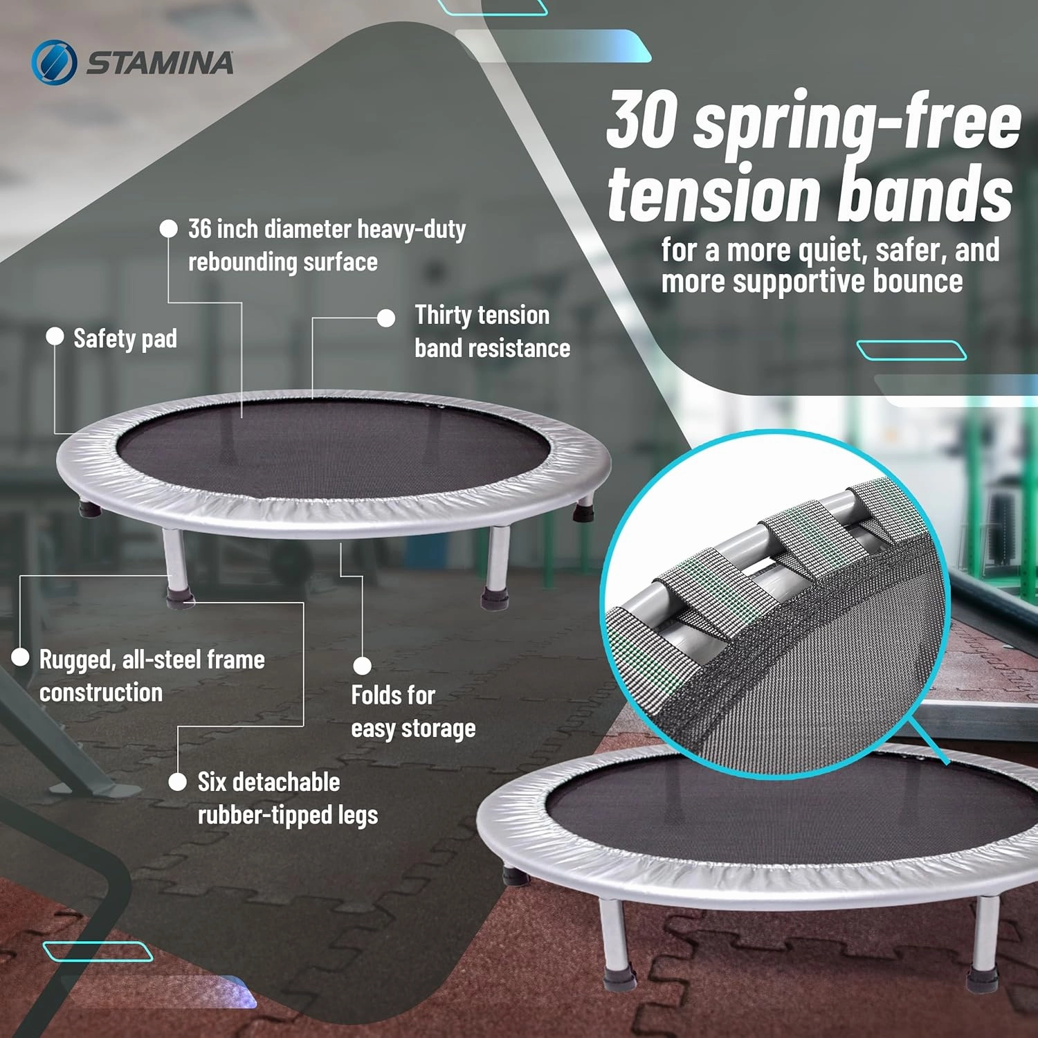 Stamina Mini Fitness Trampoline w/Smart Workout App