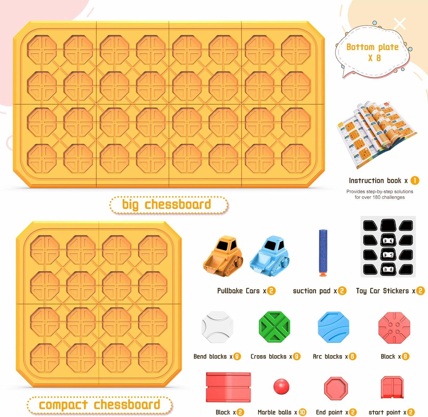 STEM Logic Road Builder Toys: Board Games Toys for 5 Year Old Kids Montessori Brain Teaser Puzzles Educational Learning Activities Toy for Kid Ages 3 4 6-8 12 Boys Girls Gifts (Orange, 62PCS)