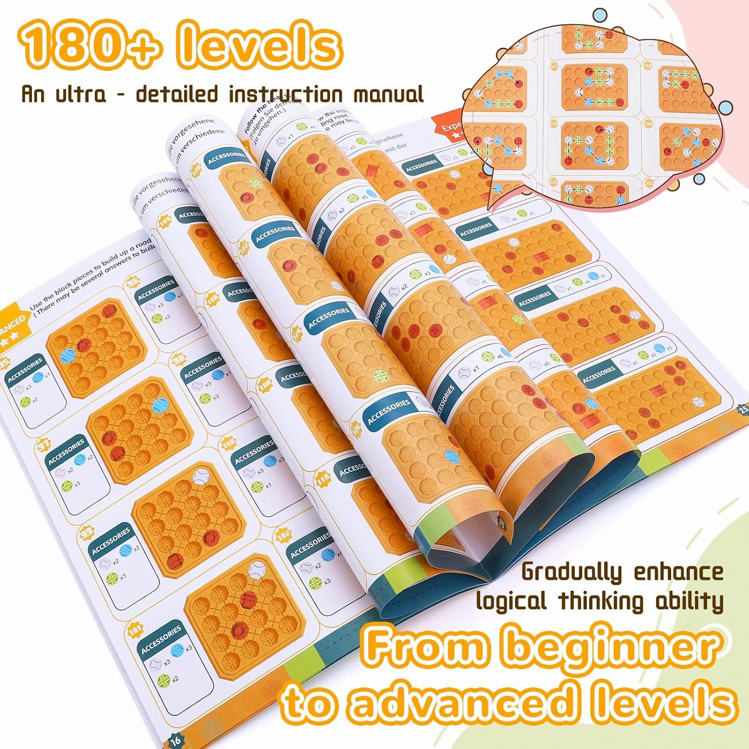STEM Logic Road Builder Toys: Board Games Toys for 5 Year Old Kids Montessori Brain Teaser Puzzles Educational Learning Activities Toy for Kid Ages 3 4 6-8 12 Boys Girls Gifts (Orange, 62PCS)