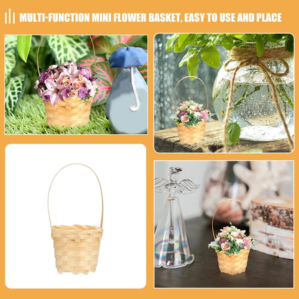 STOBAZA 30pcs Mini Woven Flower Baskets Multi-functional Dollhouse Baskets for Candy Decoration and Landscaping Compact Natural Aesthetic