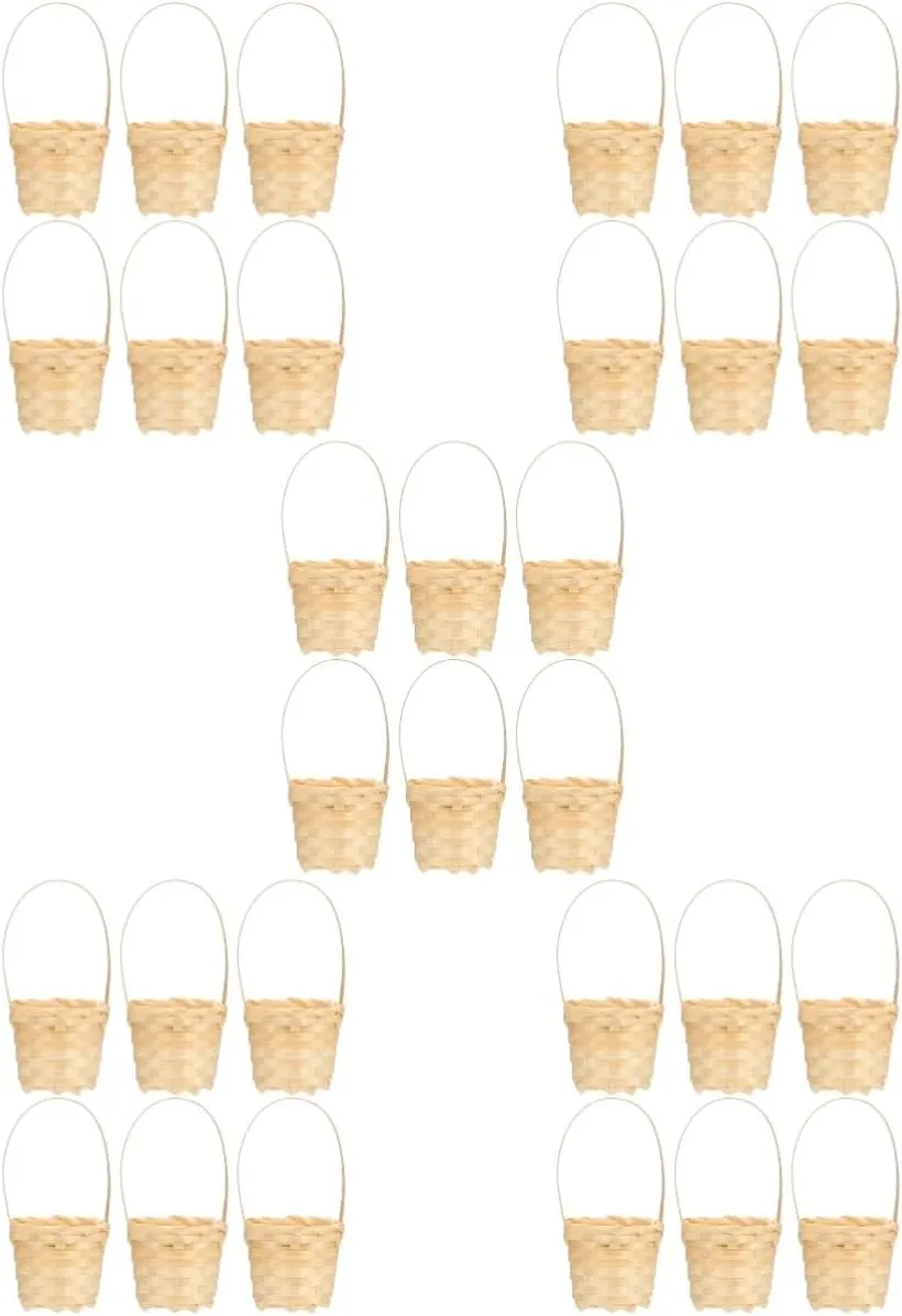 STOBAZA 30pcs Mini Woven Flower Baskets Multi-functional Dollhouse Baskets for Candy Decoration and Landscaping Compact Natural Aesthetic