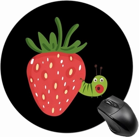 Strawberry Caterpillar Small Mouse Pad Round Computer Mats with Non-Slip Rubber Base for Gamer Office Laptop Travel