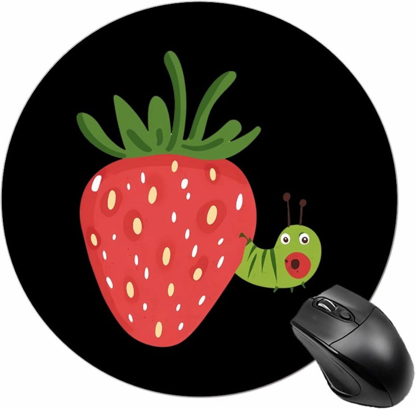Strawberry Caterpillar Small Mouse Pad Round Computer Mats with Non-Slip Rubber Base for Gamer Office Laptop Travel