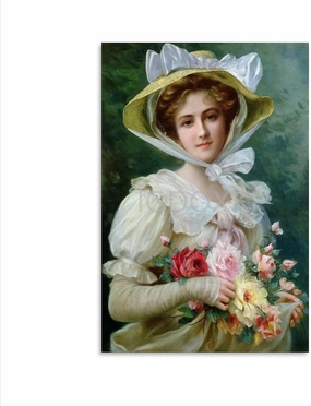 SUKWA Emile Vernon Vintage Oil Painting Poster Elegant Lady Holding Rose Bouquet Poster1 Canvas Poster Bedroom Decor Office Room Decor Gift Unframe-style 12x18inch(30x45cm)