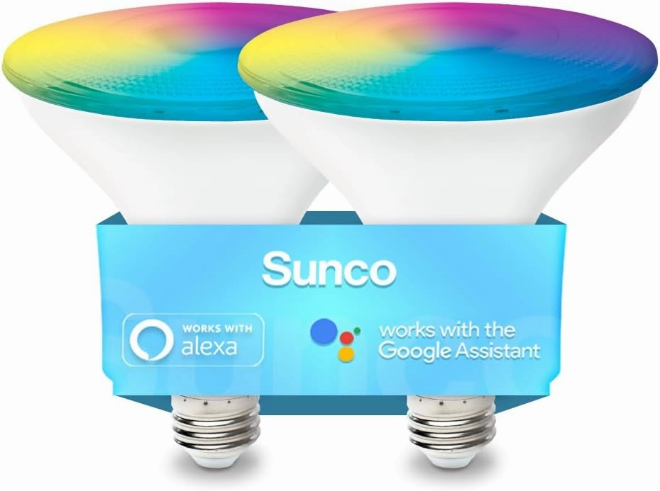 Sunco PAR38 Alexa Compatible Smart LED Bulbs, WiFi Color Changing Outdoor Flood Light, 13W, RGB Tunable White CCT, Dimmable, with Amazon Alexa & Google Assistant, No Hub Required 2 Pack