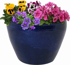 Sunnydaze 14.5" Large Ceramic Plant Pot - Round Outdoor Glazed Ceramic Planter Pot with Drainage - Imperial Blue - Chalet