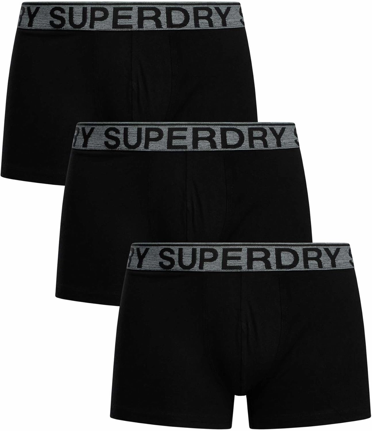 Superdry Men's 3 Pack Organic Cotton Trunks, Black/Grey