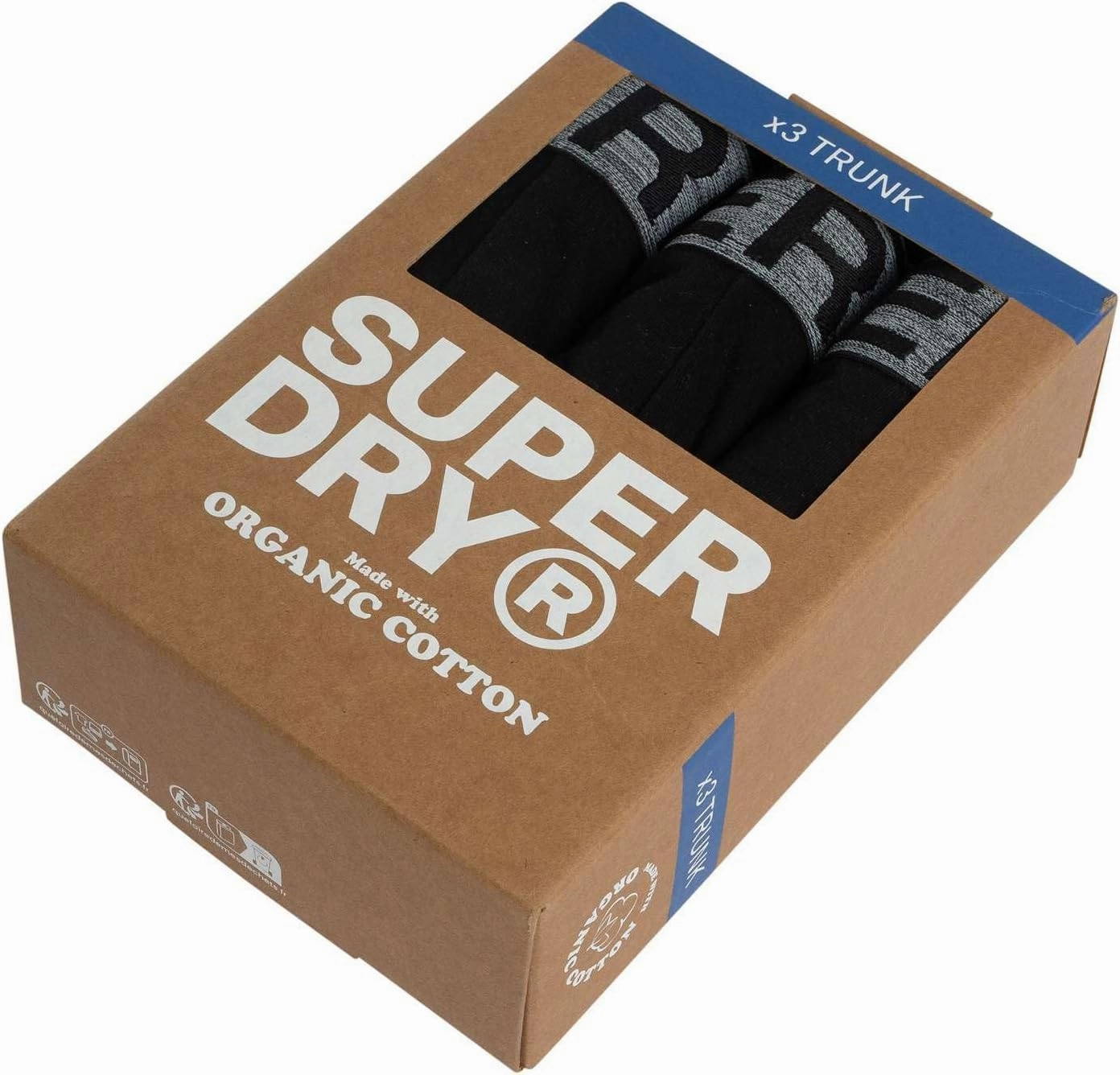 Superdry Men's 3 Pack Organic Cotton Trunks, Black/Grey