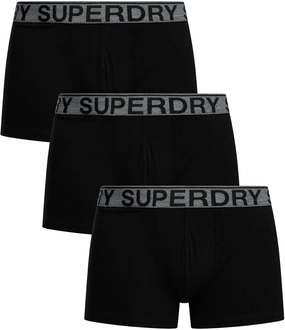 Superdry Men's 3 Pack Organic Cotton Trunks, Black/Grey