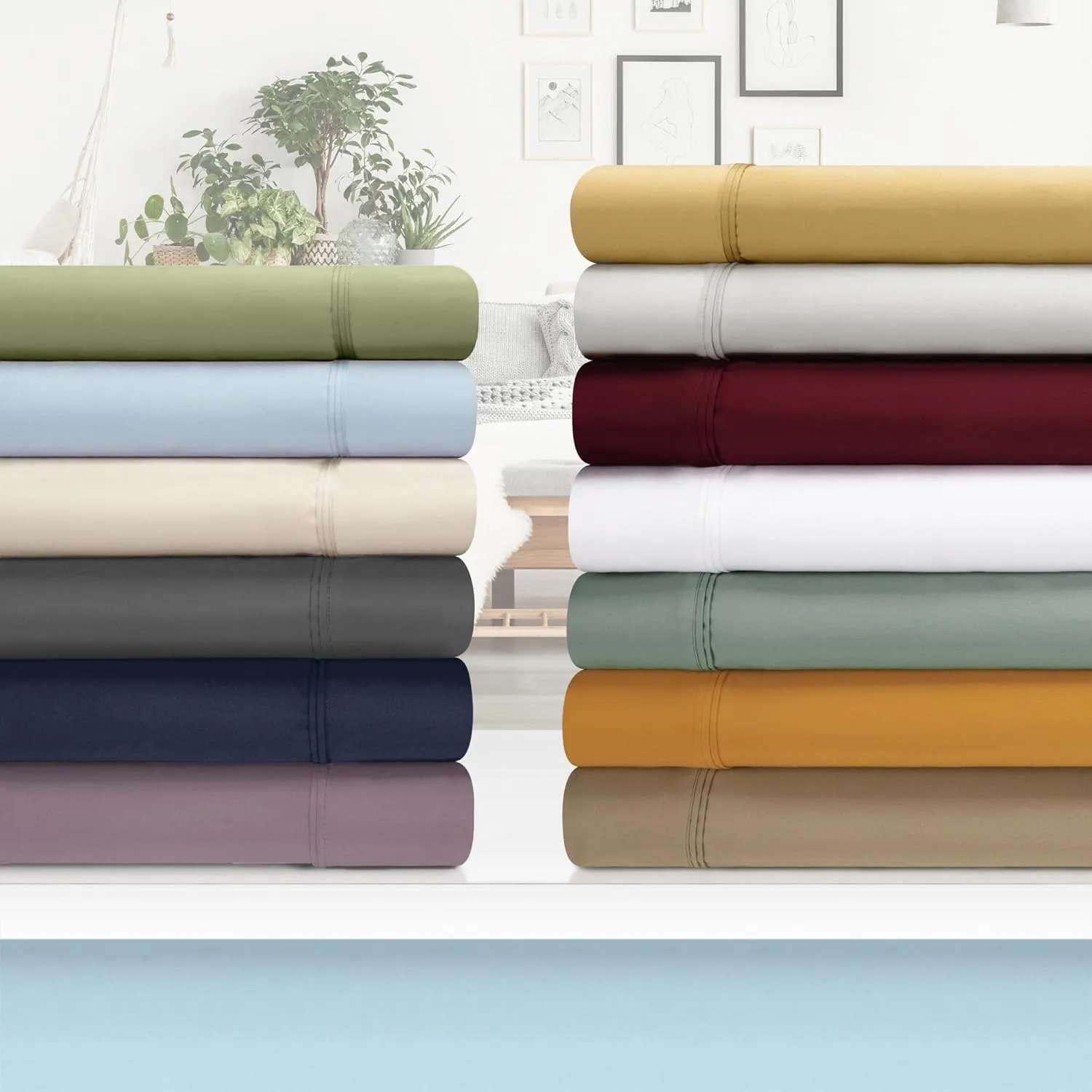 Superior Egyptian Cotton 4 Piece Sheet Set, Luxury 1200 Thread Count, Eco-Friendly, Sustainable Sheets, Ultra-Soft Basics, Solid, Deep Pocket Fitted Sheet, Flat Sheet, Pillowcases, King, Light Blue
