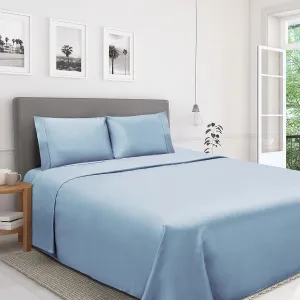 Superior Egyptian Cotton 4 Piece Sheet Set, Luxury 1200 Thread Count, Eco-Friendly, Sustainable Sheets, Ultra-Soft Basics, Solid, Deep Pocket Fitted Sheet, Flat Sheet, Pillowcases, King, Light Blue