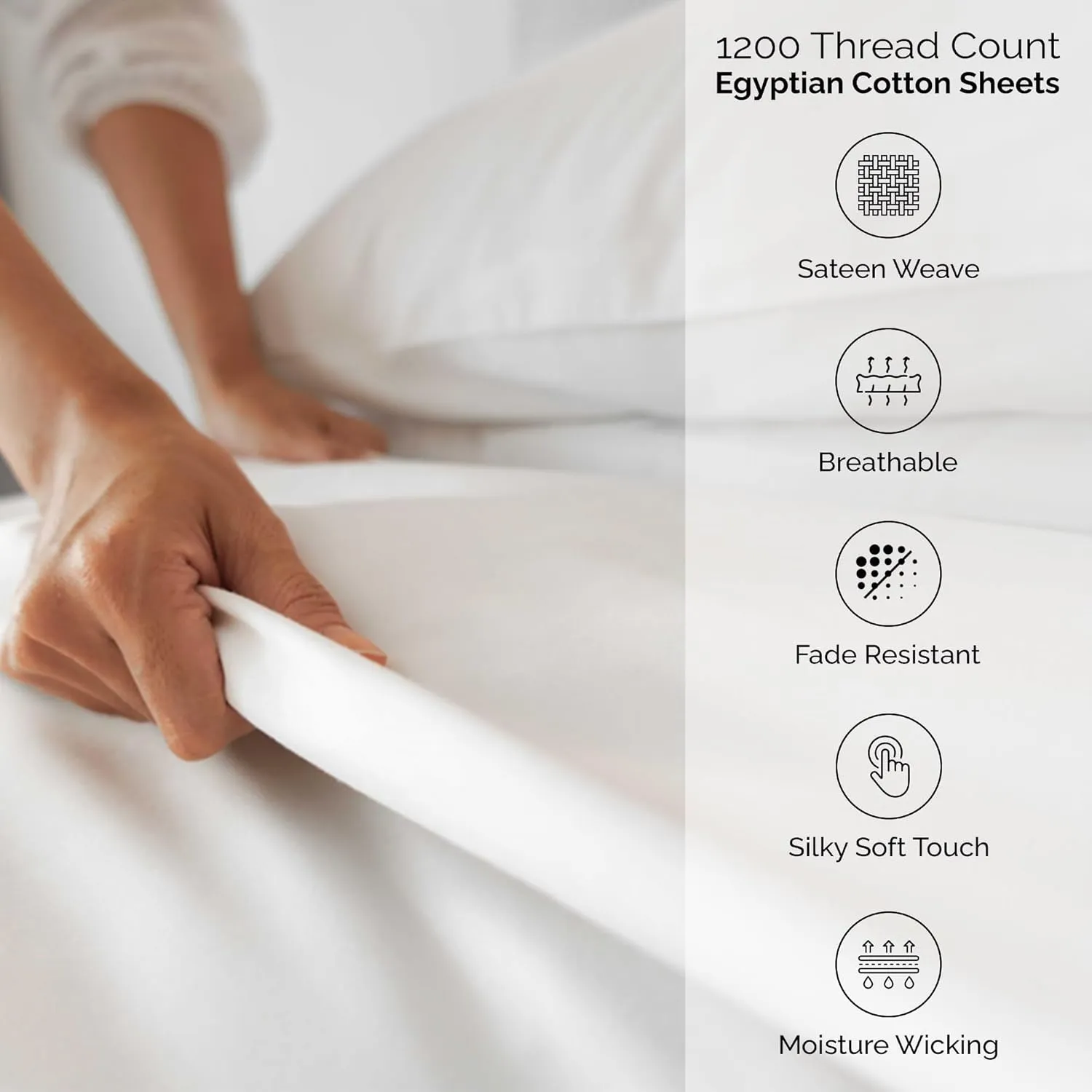 Superior Egyptian Cotton 4 Piece Sheet Set, Luxury 1200 Thread Count, Eco-Friendly, Sustainable Sheets, Ultra-Soft Basics, Solid, Deep Pocket Fitted Sheet, Flat Sheet, Pillowcases, King, Light Blue