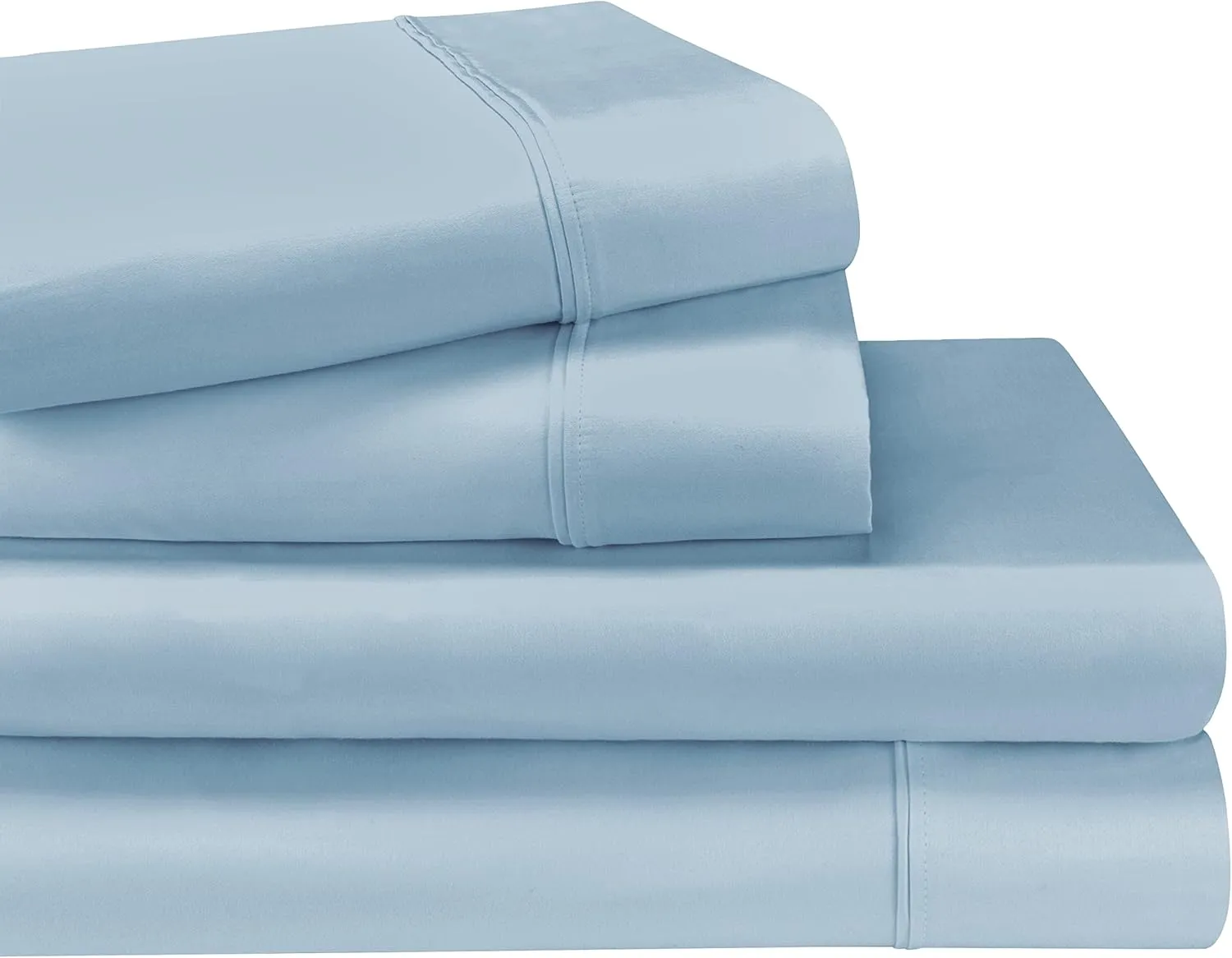 Superior Egyptian Cotton 4 Piece Sheet Set, Luxury 1200 Thread Count, Eco-Friendly, Sustainable Sheets, Ultra-Soft Basics, Solid, Deep Pocket Fitted Sheet, Flat Sheet, Pillowcases, King, Light Blue