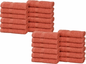 Superior 24-Piece Cotton Face Towel/Washcloth Set, Small Towels for Facial, Spa, Resort, Quick Wash, Gym, Resort, Bathroom Essentials, Master/Guest Bath Decor, Soft, Franklin Collection, Coral