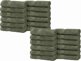 Superior 24-Piece Cotton Face Towel/Washcloth Set, Small Towels for Facial, Spa, Resort, Quick Wash, Gym, Resort, Bathroom Essentials, Master/Guest Bath Decor, Soft, Franklin Collection, Green