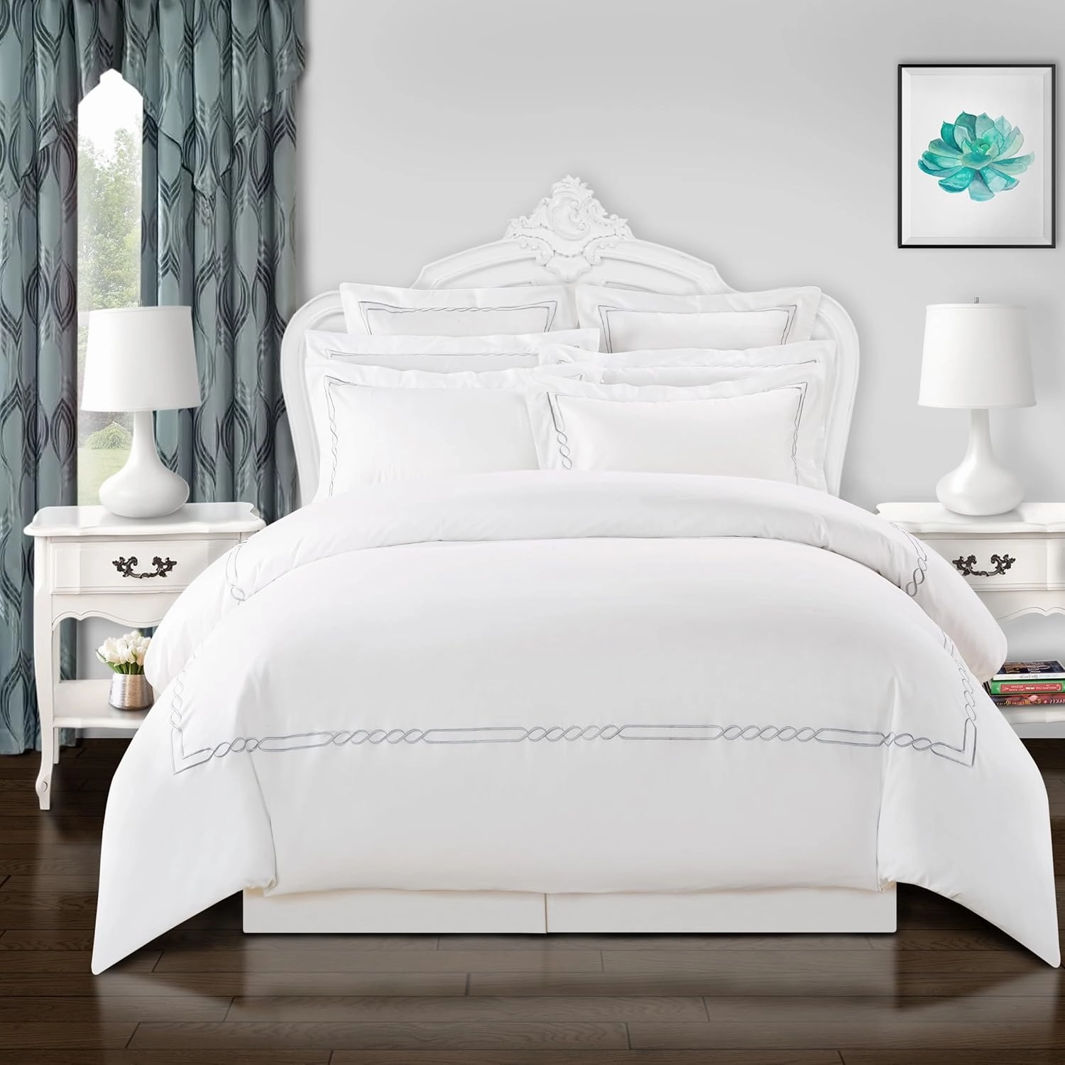 Superior Lorenz Cotton 200 Thread Count Duvet Cover Set, Comforter Cover, Bed Essentials, Embroidered Infinity Border, Includes 1 Duvet Cover with Button Closure, 2 Pillow Shams, King/California King