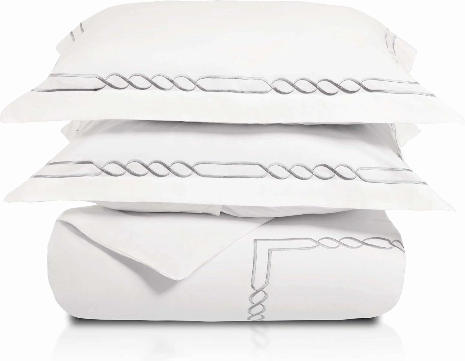 Superior Lorenz Cotton 200 Thread Count Duvet Cover Set, Comforter Cover, Bed Essentials, Embroidered Infinity Border, Includes 1 Duvet Cover with Button Closure, 2 Pillow Shams, King/California King