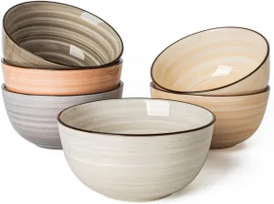 Sweese Cereal Bowl - 20 Oz Soup Bowls Set of 6 for Cereal, Snack, Rice, Salad, Side Dishes, Porcelain Bowls for Kitchen Decor, LEAD & CADMIUM FREE, Multicolor, Neutral