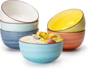 Sweese Ice Cream Bowls - 10 Oz Dessert Bowls Set of 6, Ceramic Bowls for Kitchen, Snack Bowls for Cereal, Soup, Rice, Dishwasher & Microwave Safe, Multicolor, Hot Assorted Colors