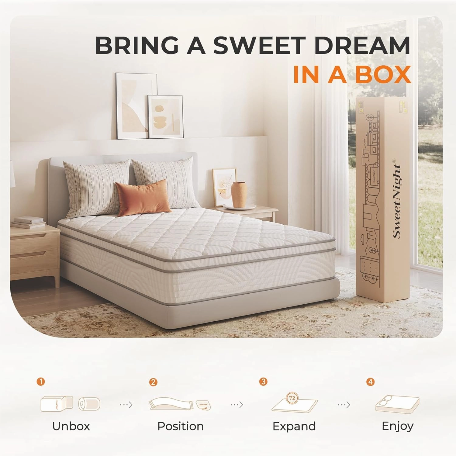 Sweetnight Queen Mattress for Plush Body Support, 10 Inch Hybrid Mattress in a Box with Comfort Foam & Pockect Springs, Queen Size Mattresses by CertiPUR-US Certified