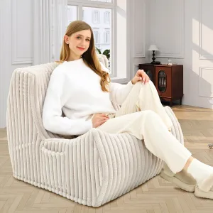SWITTE Bean Bag Chair, Giant Lazy Sofa Indoor Beanbag Chairs for Adults, Memory Foam Lounge Chair for Living Room Bedroom, Office, Beige