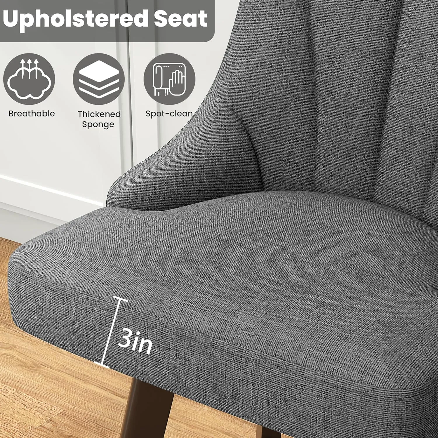 Swivel Bar Stools with Backs, 24" Counter Height Bar Stools Set of 2, Fabric Upholstered Counter Barstools with Solid Wood Legs for Kitchen Island, Home Bar, Dark Gray