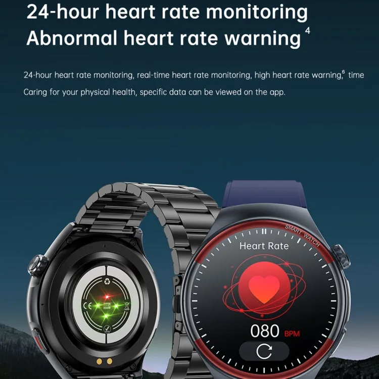 T82 1.43 inch Round Screen BT Call Smart Watch, Heart Rate / Blood Pressure / Blood Oxygen / Sleep / Blood Sugar / HRV / Metope / SOS, Strap:Stainless Steel Black