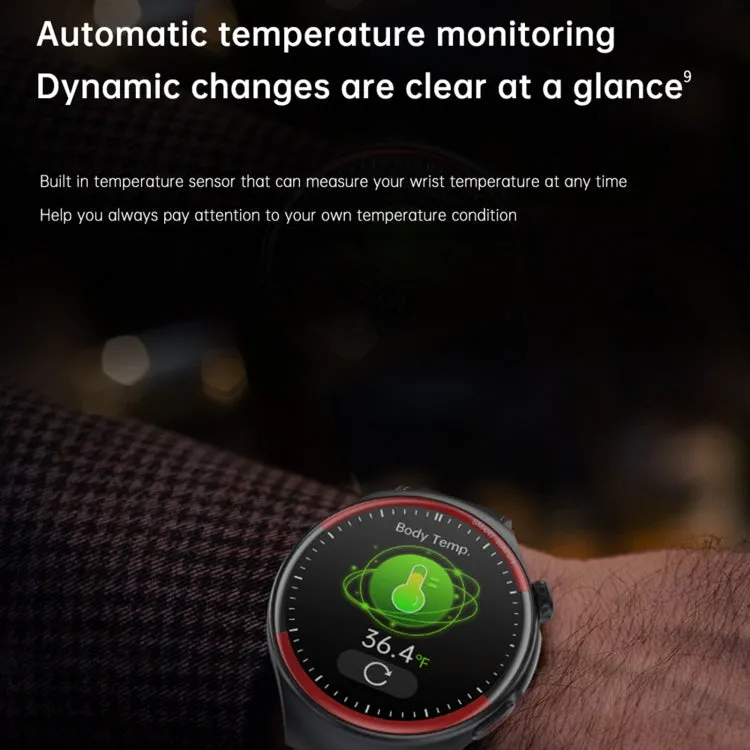 T82 1.43 inch Round Screen BT Call Smart Watch, Heart Rate / Blood Pressure / Blood Oxygen / Sleep / Blood Sugar / HRV / Metope / SOS, Strap:Stainless Steel Black