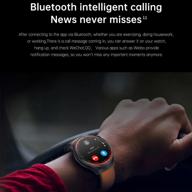 T82 1.43 inch Round Screen BT Call Smart Watch, Heart Rate / Blood Pressure / Blood Oxygen / Sleep / Blood Sugar / HRV / Metope / SOS, Strap:Stainless Steel Black