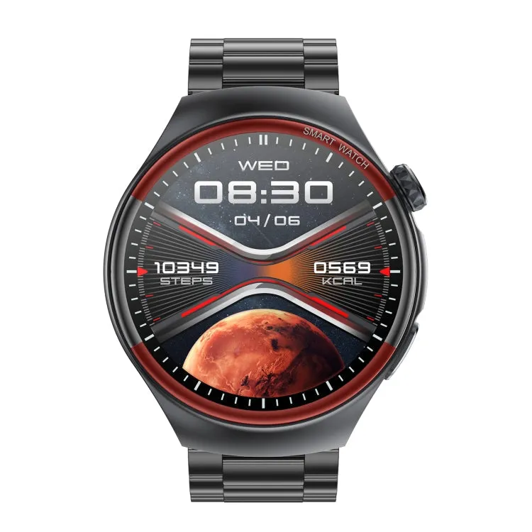 T82 1.43 inch Round Screen BT Call Smart Watch, Heart Rate / Blood Pressure / Blood Oxygen / Sleep / Blood Sugar / HRV / Metope / SOS, Strap:Stainless Steel Black